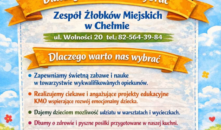 Informacja o naborze do Zespołu Żłobków Miejskich w Chełmie